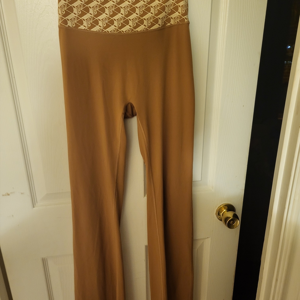 PINK Victoria's Secret Brown Flare Pants with Patterned Waistband